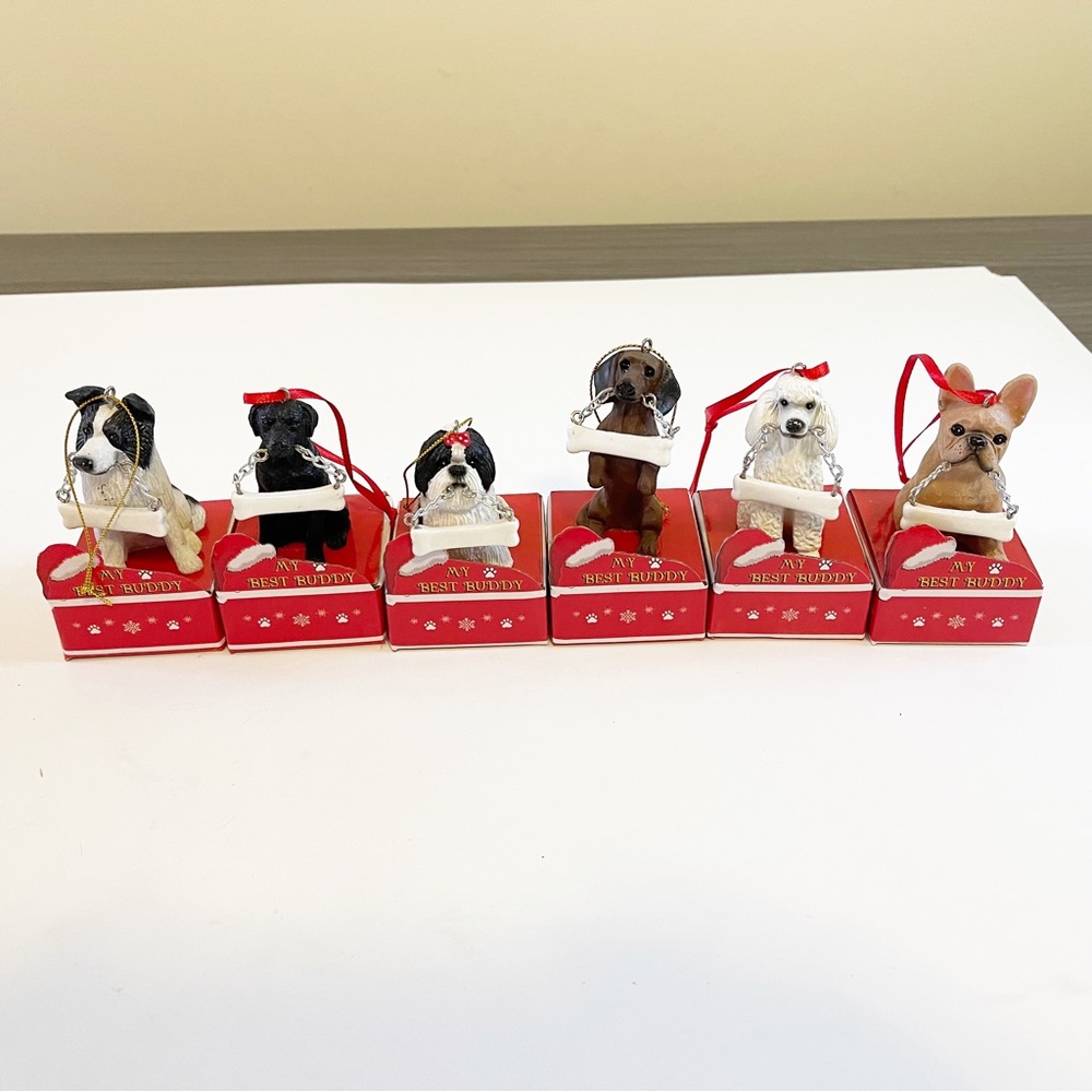 Set of 6 Resin Dog Christmas Ornamentd